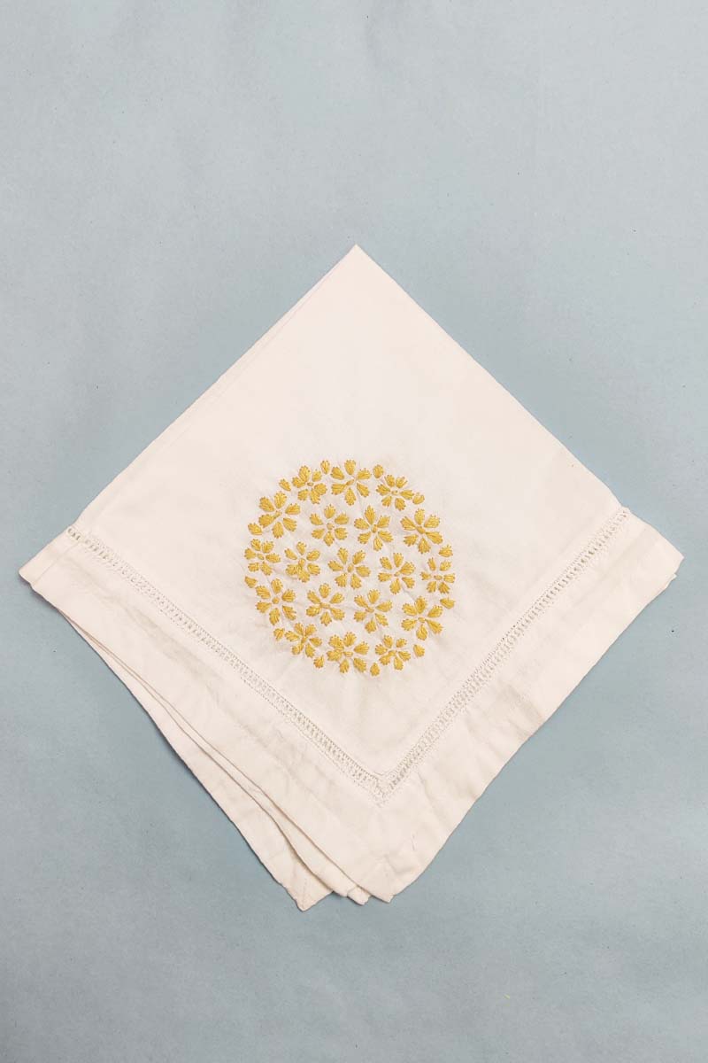 Hand Embroidered White Cotton Lucknowi Chikan Tea Napkin (Set of 5pcs)